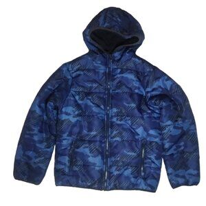 Roebuck & Co, Hooded Puffer Jacket, SIZE: M/M 10/12, blue + black